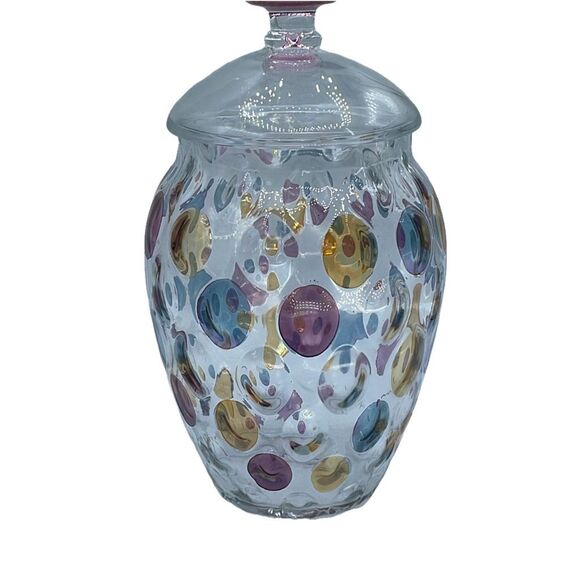 Vintage coin spot jar w/lid Bohemia Art bubble crystal Czec. - Picture 1 of 9